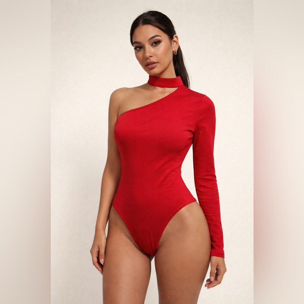 Red One-Shoulder Kids One Piece